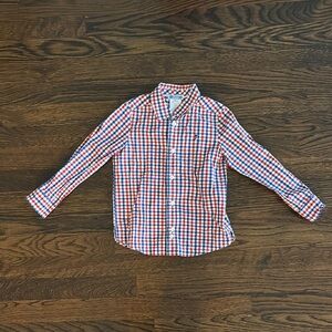 Jacadi Paris Boys Red, White and Blue Checkered Button Down Shirt, size 4A